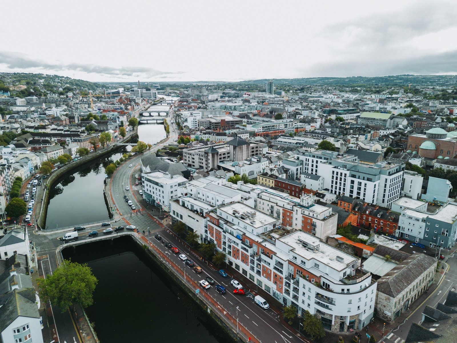 Aerial view of Cork city with the River Lee running through it